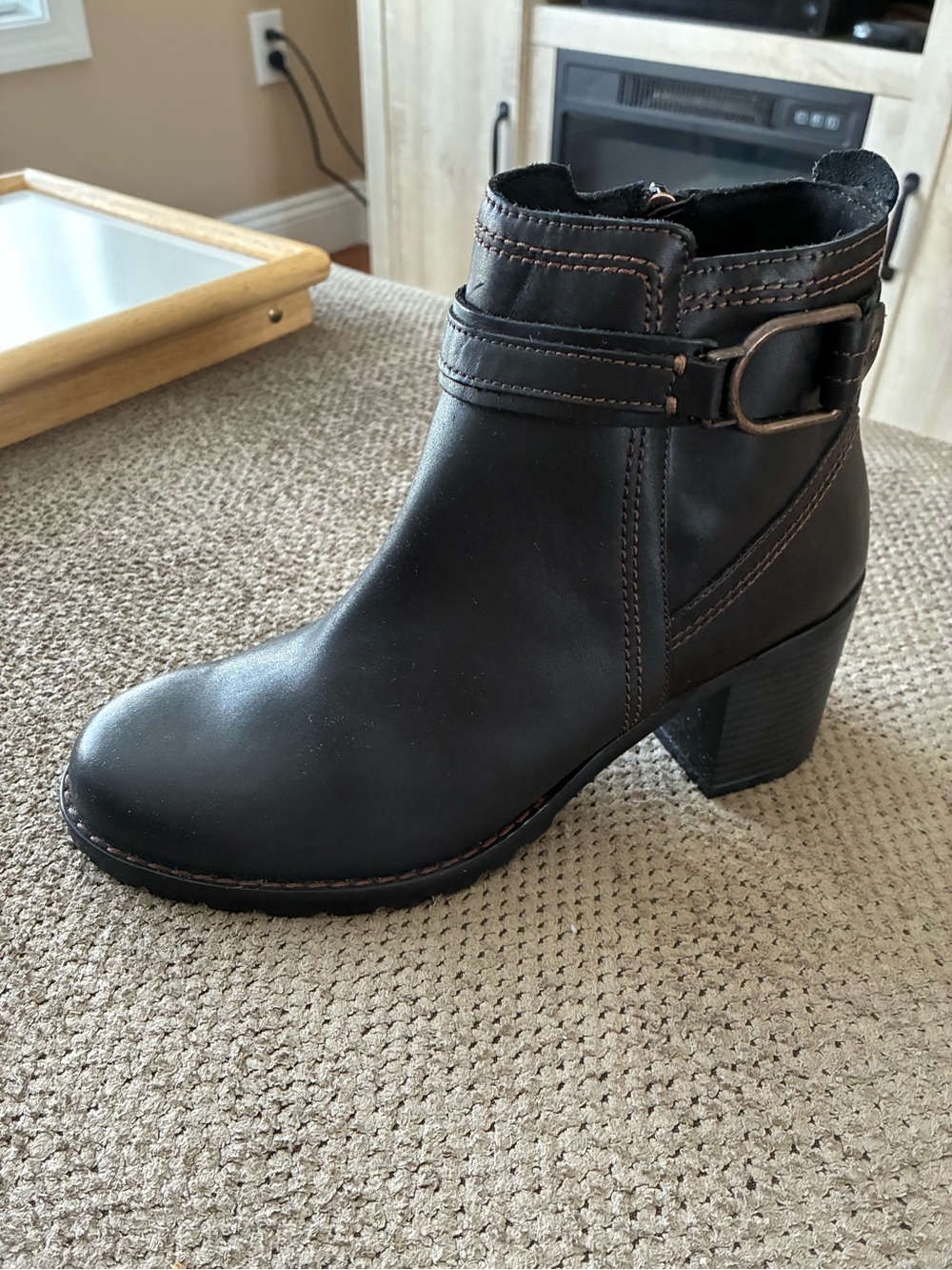 Black Ankle Bootie with Buckle Strap - Women